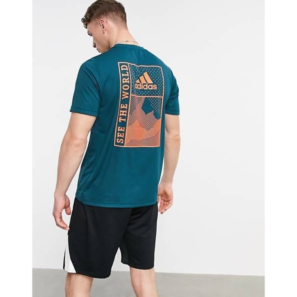 Adidas Performance Sportphoria Wild Teal Green Sports T-Shirt Orange Mens 2XL